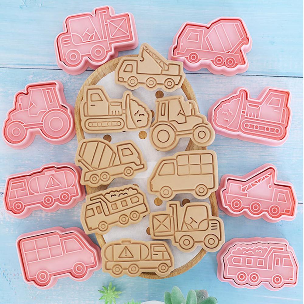 8Pcs Cars Plane Cookie Cutters 3D Vehicle Cookie Molds Plastic Biscuit Embosser Stamp Boy Diy Kitchen Baking Accessories Tools