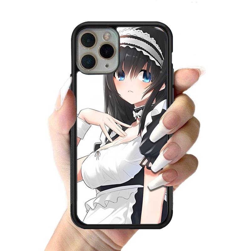 Cute Maid Girl Phone Case Silicone PC+TPU Case for iPhone 11 12 13 Pro Max 8 7 6 Plus X SE XR Hard Fundas