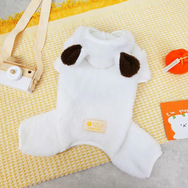 

Winter Dog Pajamas Jumpsuit Soft Pet Clothes Small Dog Clothing Rompers Puppy Coat Four Leg Warm Dog Costume Apparel Outfit S белый