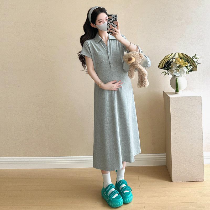 2026 Summer Maternity Casual Slimming POLO Collar T-shirt Dress L