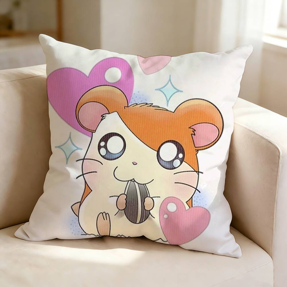 Cute cartoon character T-Trotting H-Hamtaro Pillow Case Square Double-Sided Sofa Cushion Cover Bedroom Bedside Pillow