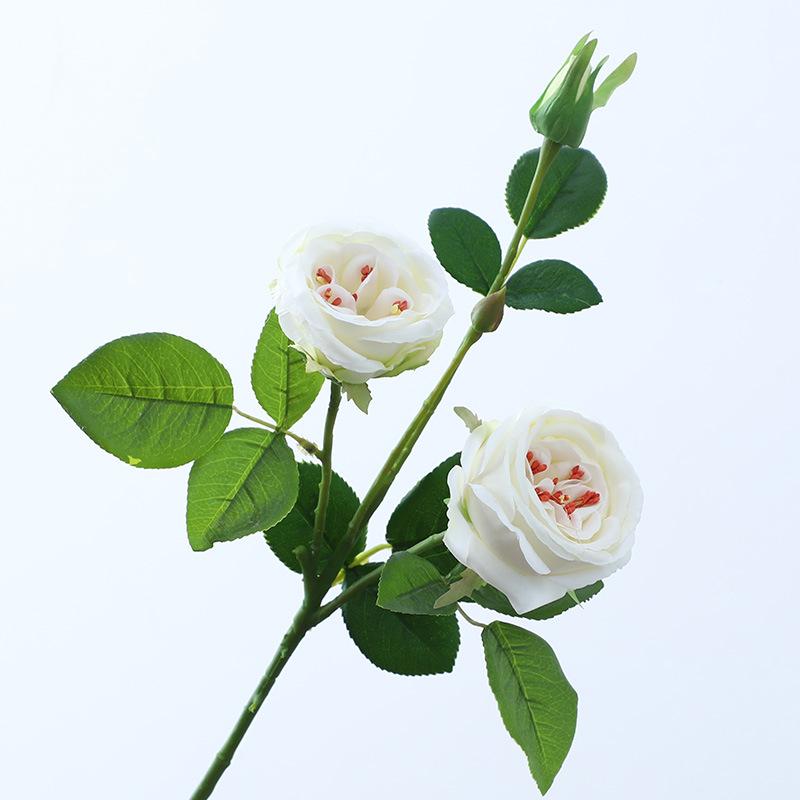 Artificial Flower 3 Head Feel Crimped Rose Wedding Hand Bouquet Feel Home Interior Living Room Decoration Fake Flowers