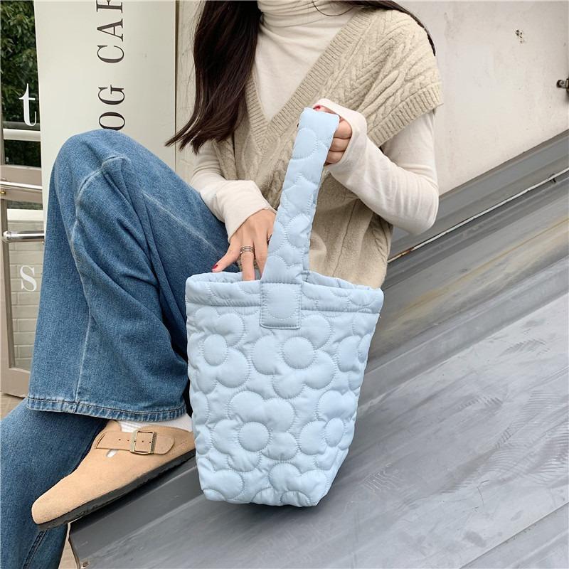 111 candy color sweet quilted flower bucket bag snack walking hand carrying small bag student girl