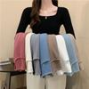 Autumn Winter Women Square Neck Knit Pullover Slim‑Fit Fleece‑Lined Elegant Long‑Sleeve Sweater Low‑Cut Inner Top