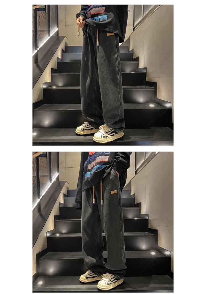 Jeans da uomo alla moda, versatili, con coulisse: Pantaloni Casual High-Street Larghi Dritti a Gamba Larga Primavera e Autunno