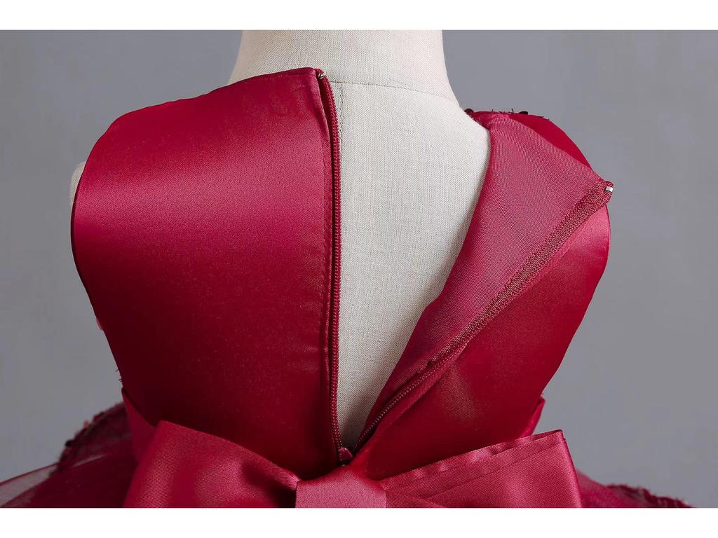 Rotes Pailletten-Prinzessinnenkleid für Mädchen - Geburtstags-, Bankett- & Bühnenoutfit