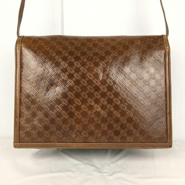 90s Vintage Ferragamo Leather Shoulder Bag Brown Embossed Pattern Women(USED)