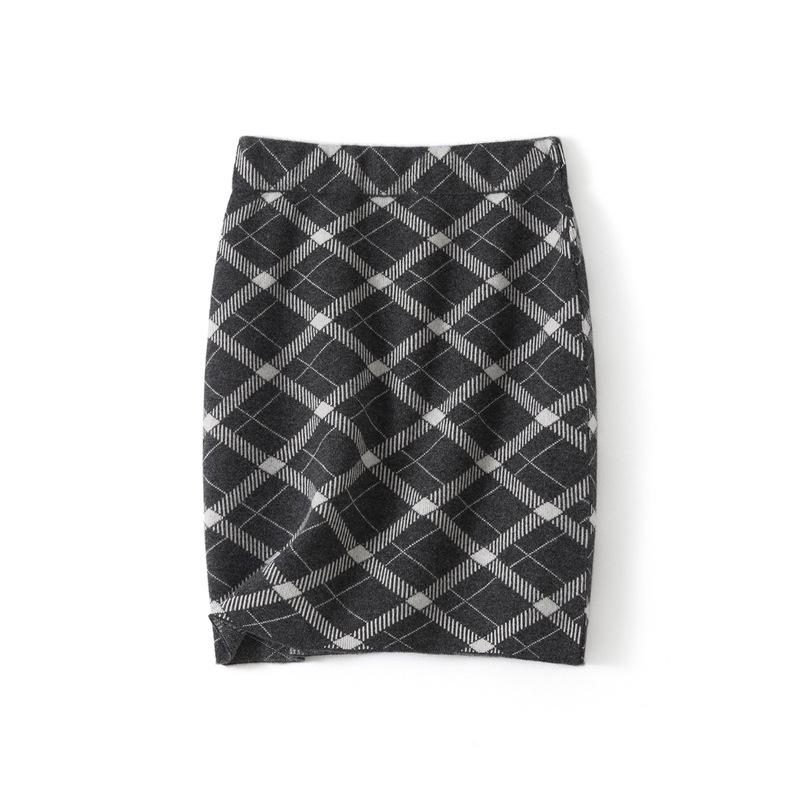 Women's Elegant High Waist Wool Plaid A-line Skirt - Autumn/Winter Slim Fit