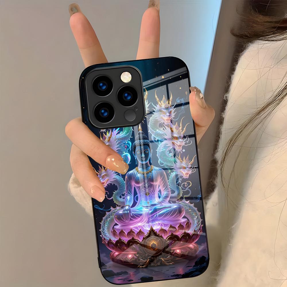 Buddha Statue And Lotus Phone Case For IPhone 17 Pro Max 16 15 14 Pro Max 13 11 Plus Glass Cover
