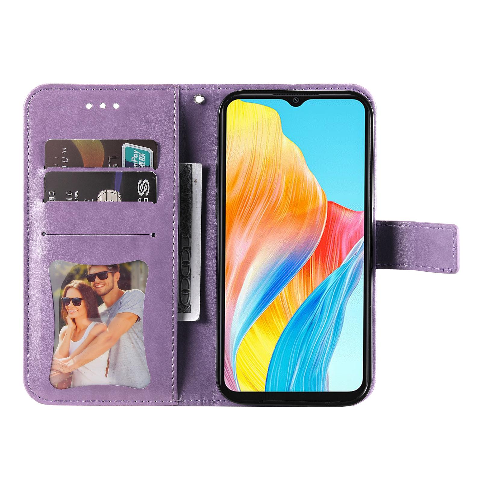 

For Oppo A38 4G Case Floral Pattern PU Leather Wallet Stand Phone Cover Purple