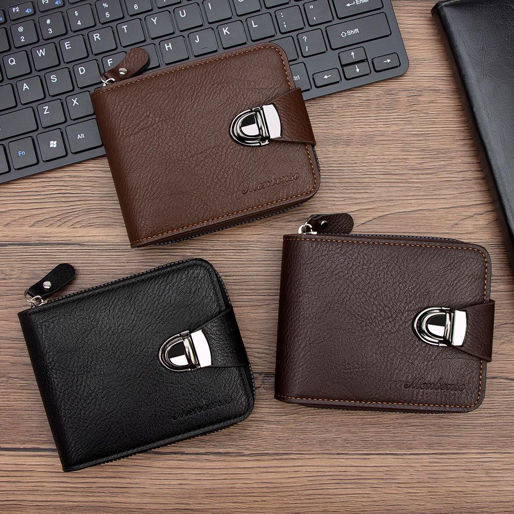 Retro Men's Multifunctional Short Wallet: Business Card Holder & Coin Purse with Zipper