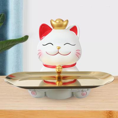 Cat Statue Desktop Organizer Animal Sculpture Jewelry Trinket Tray Key for Entryway Table