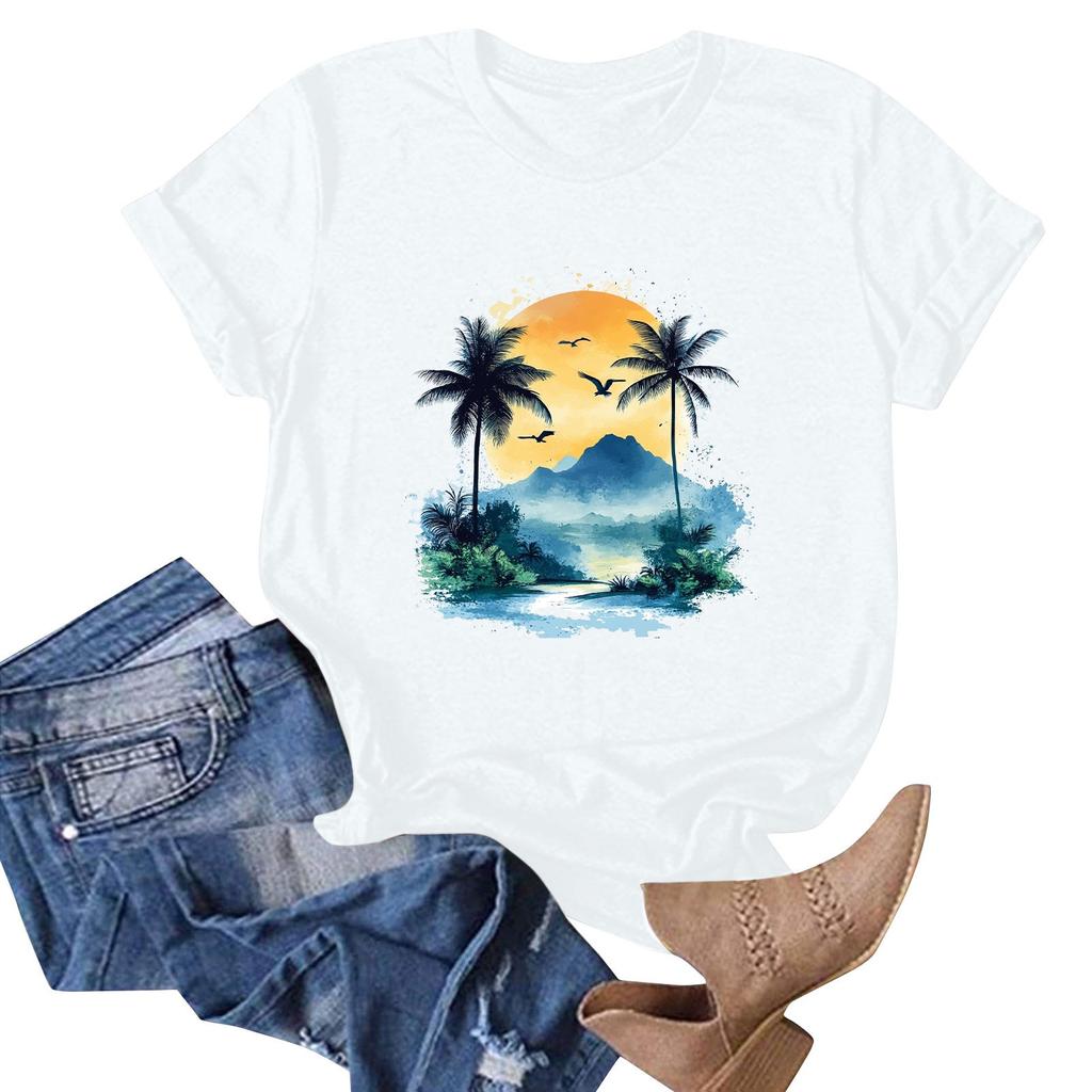 Women's Hawaiian Floral Print Short Sleeve T-Shirt Top