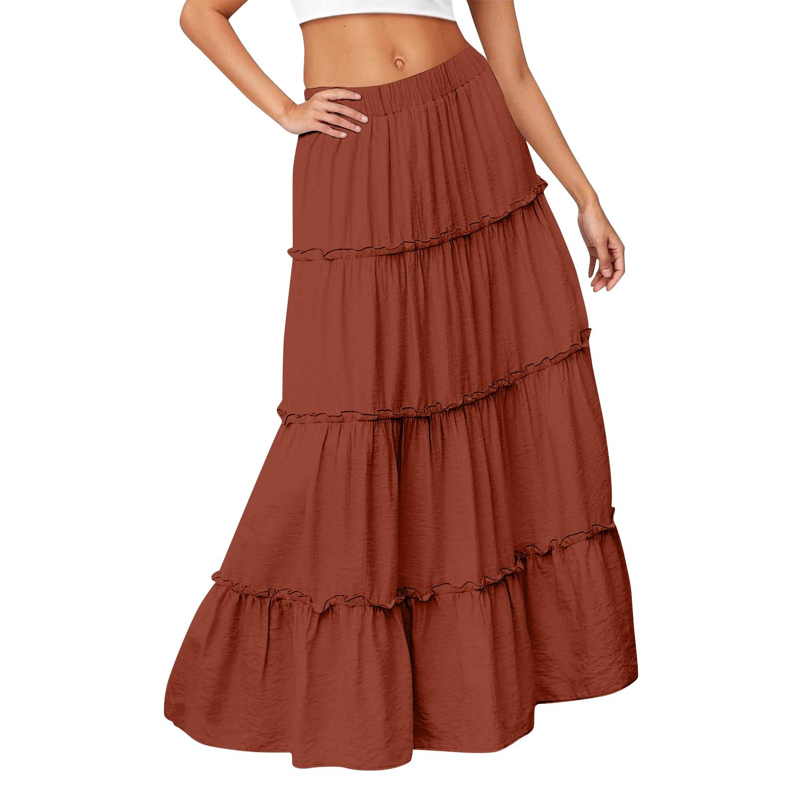 

Жіноча однотонна еластична талія вільний поділ довга спідниця XXL червоний