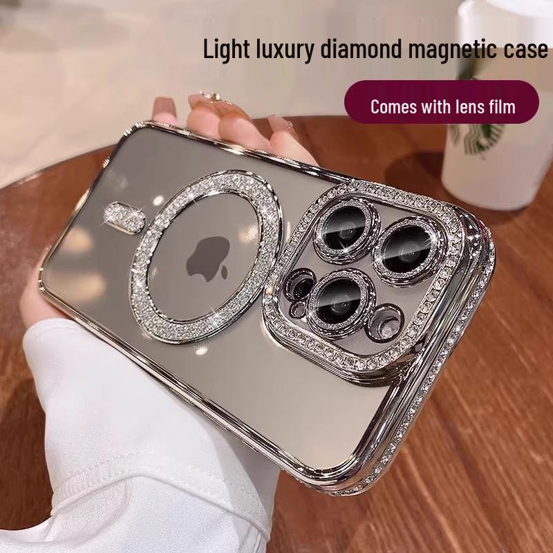 Rhinestone Glitter Magnetic Phone Case for iPhone 17 Pro Max, Apple 16-14 Compatible, Electroplated & Drop-Proof Design