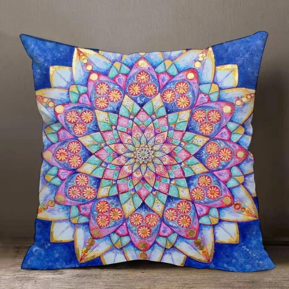 Home Decor Colorful Mandala Patterned Decorative Pillow Covers Pattern Cushion Cover Suitable For Sofa Bedroom Car Pillow Cover