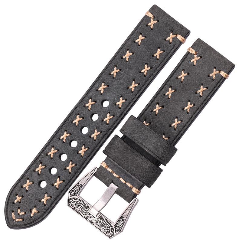 

Handmade Watch Strap with Retro Stainless Steel Buckle 4 Colors 22mm 24mm Men Women Genuine Leather Watchcand Belt Bracelt 24mm зелений