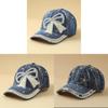 Artificial Pearls And Rhinestones Denim Cap With Sun Protection And Windproof Features For Women