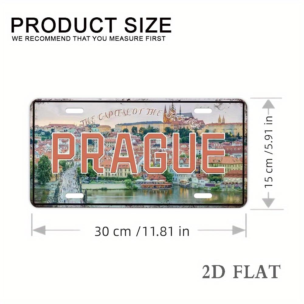 

D Flat Vintage Prague Aluminum License Plate Frame xcm Rustic European Cityscape Design with PRAGUE Text Perfec 15x30cm(5.9x7.8inch)