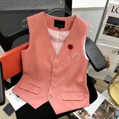 Chic and Slimming Solid Color Women's Summer Thin Vest Korean Style V-neck Single Breasted Camisole Waistcoat