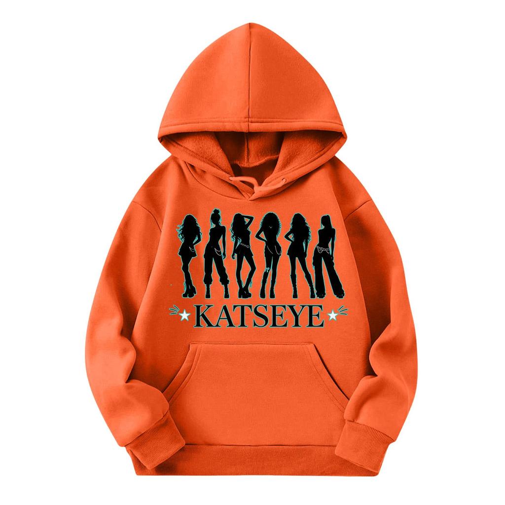 Girls' Fashion Long-Sleeve Hooded Sweatshirt with Print and Pockets