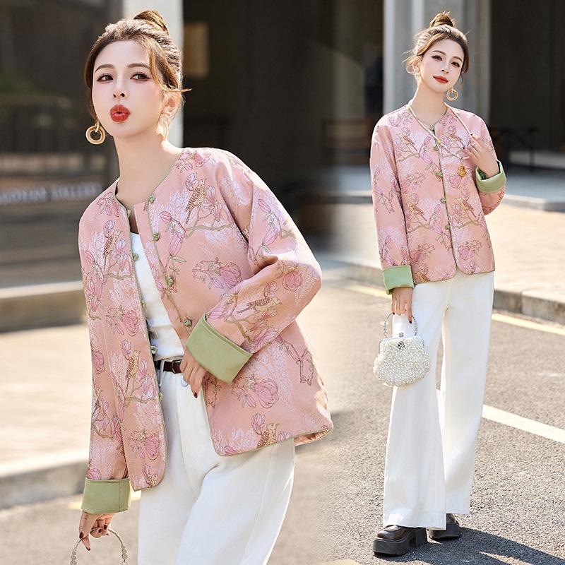 Blazer Women's Spring and Autumn Chic Unique Light Retro Jacquard Button Improved Top