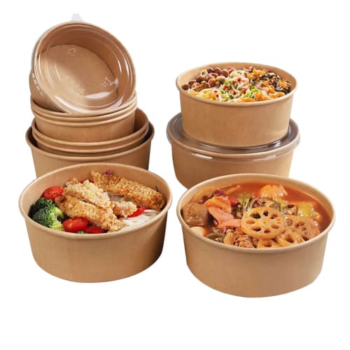 Disposable Bento Boxes, Paper Bowls, Disposable Bento Boxes, Paper Plates, Kraft Paper Bowls, Food-Grade, Eco-Friendly, Degradable Round Microwaveable