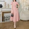ZANZEA Women Casual V-neck Elegant Summer Short Sleeve Dress