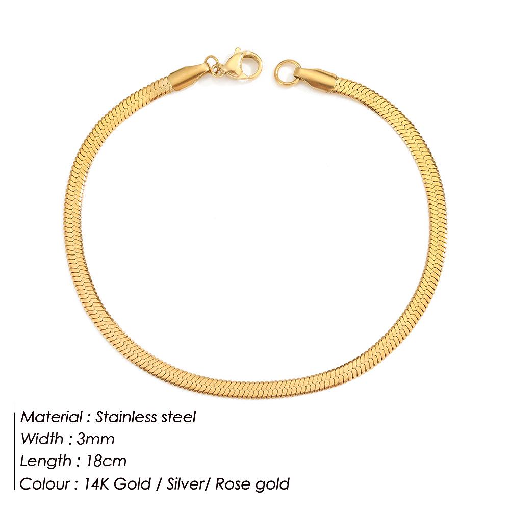 eManco Women's Stainless Steel Snake Chain Bracelet - Thin, Versatile, Flat Style, Perfect for Couples