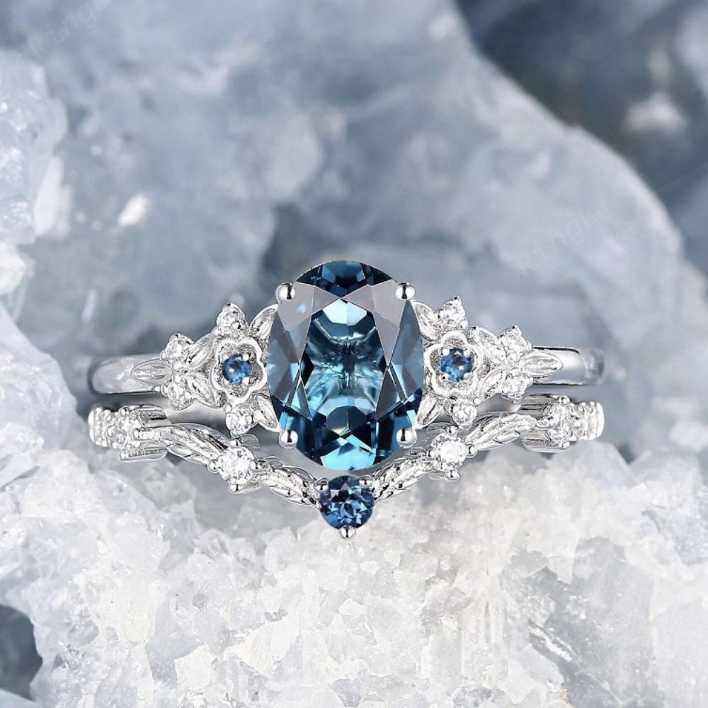 Luxury High-end European and American Rings Fashion Set Pair Ring Inlaid with Synthetic Alexandrite Ring