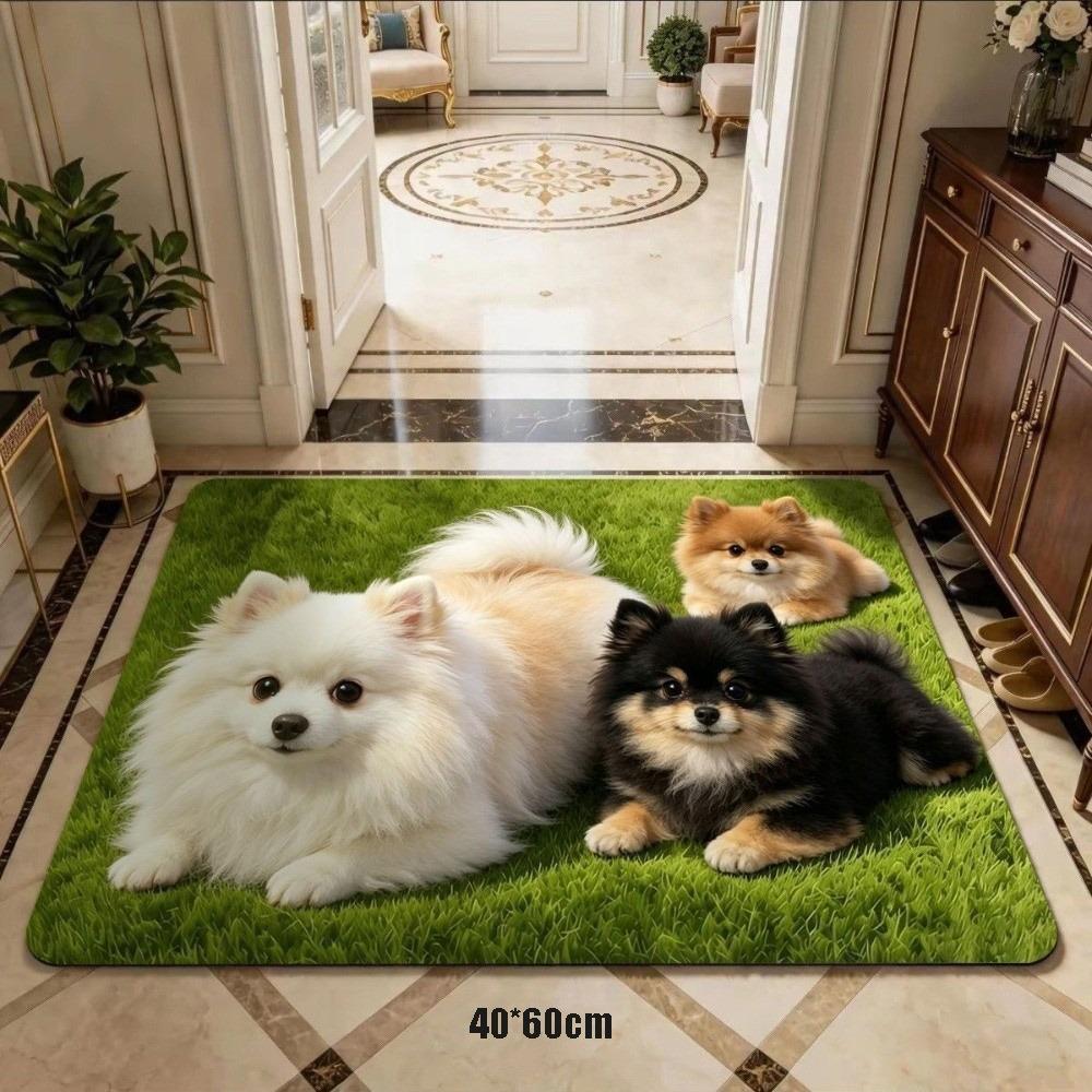 3D Printed Pomeranian Dog Mat Absorbent Animal Shaped Carpet Cute Diatom Mud Mat Home Floor Decor