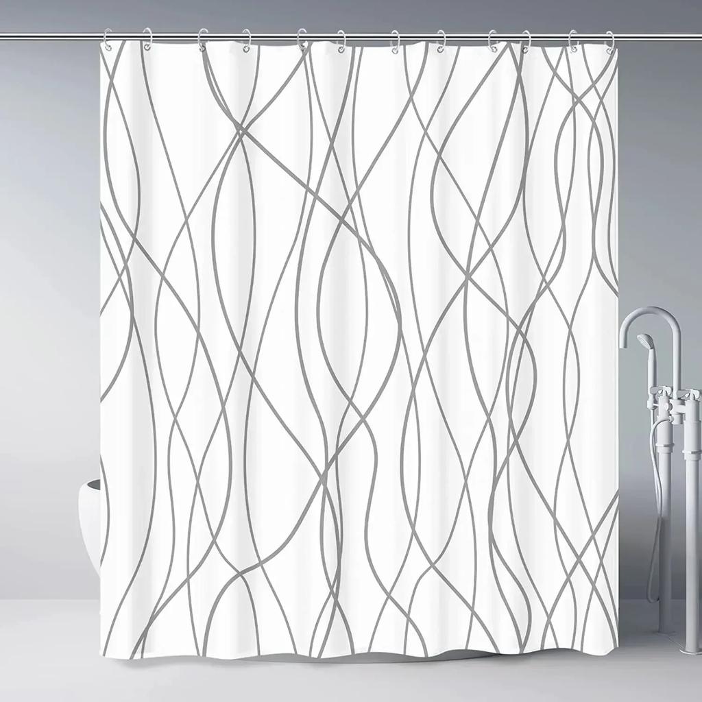 Creative Geometric Print Shower Curtains Red Black Gray Blue Simple Line Graphic Print Polyester Fabric Home Decor Bath Curtain