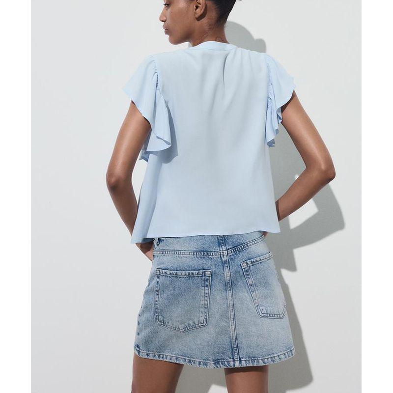 Summer New Product Women's Clothes French Hollow Embroider Laminated Decoration Lapel Short Sleeve Casual Shirt 8574023