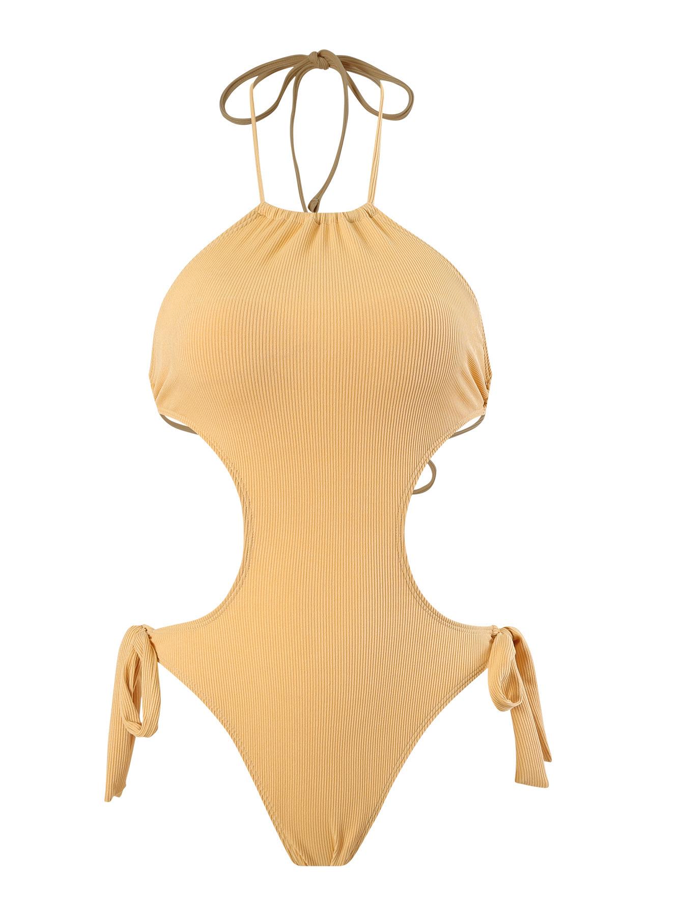 

Сексуальный купальник-боди без спинки в европейском и американском стиле без бретелек - Женский облегающий пляжный купальник с дизайном повязки с вырезами Small (S) имбирный/жёлтый