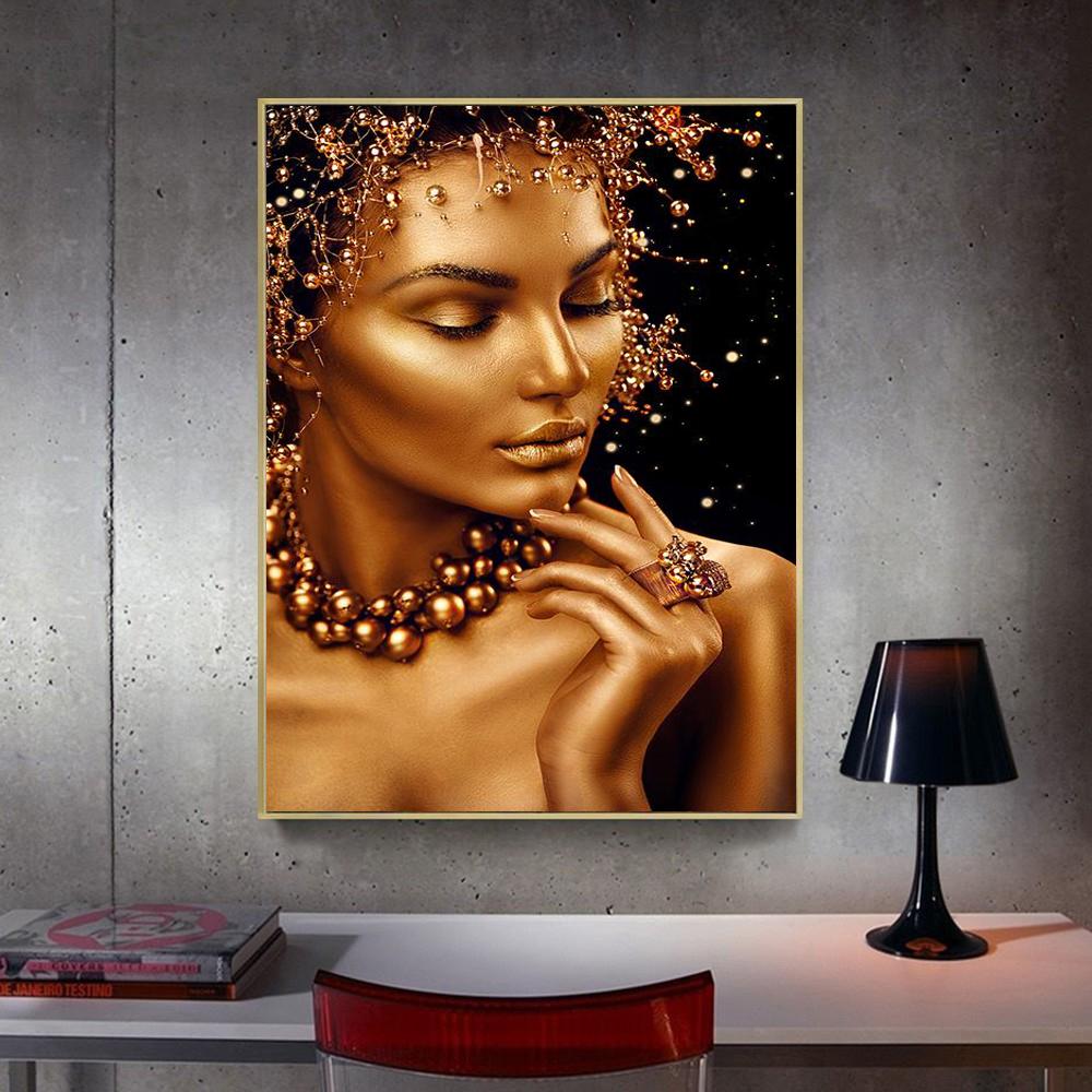 Cheap African Art Black and Gold Woman Diamond Painting Diamond