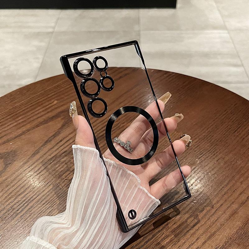 Luxury Plating Magnetic Case For Magsafe For Samsung Galaxy S24 Plus S23 S22 Ultra For Magsafe Wireless Charging Clear PC Cover