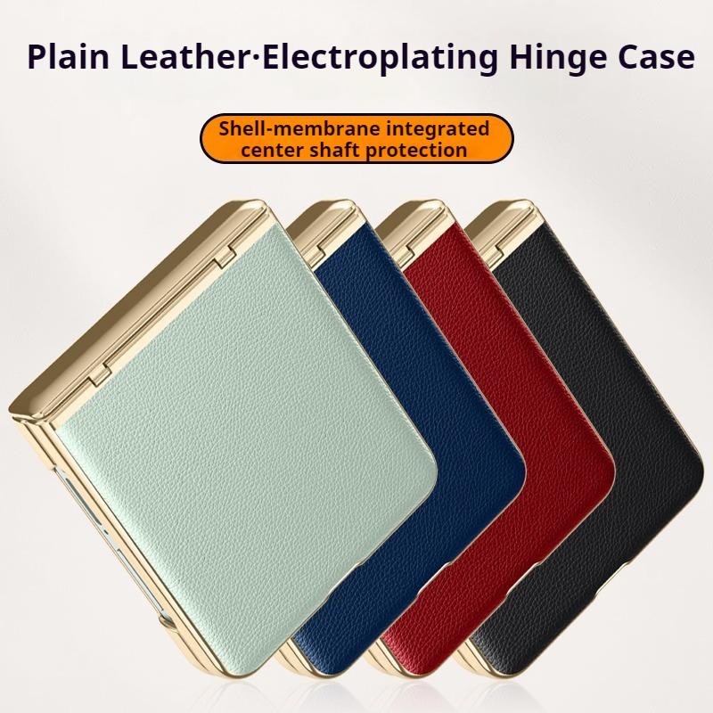 Electroplated Skin Friendly Leather Phone Case for Samsung Galaxy Z Flip 7 6 5 Tempered Film Shockproof Plating Fold Hinge Cover