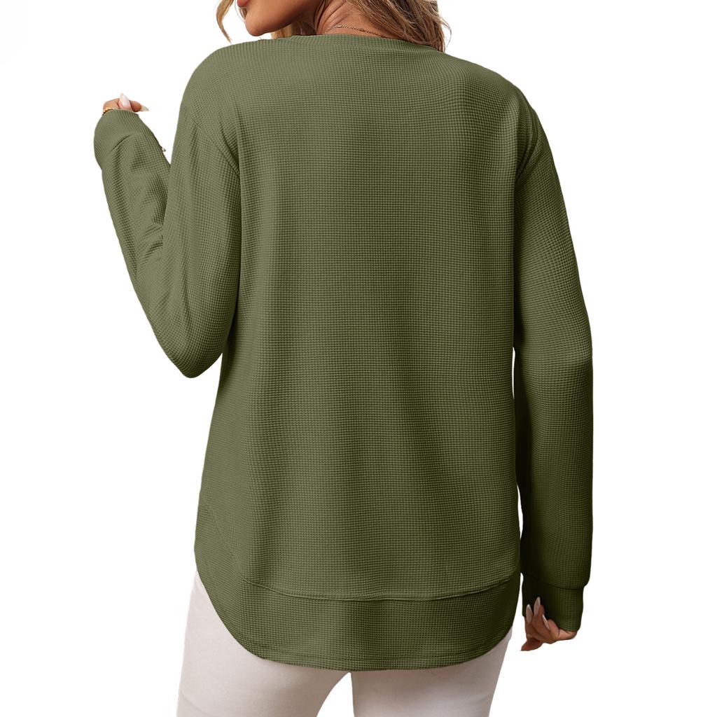 Women's Loose  Casual Versatile T-shirt Knitted Long Sleeves