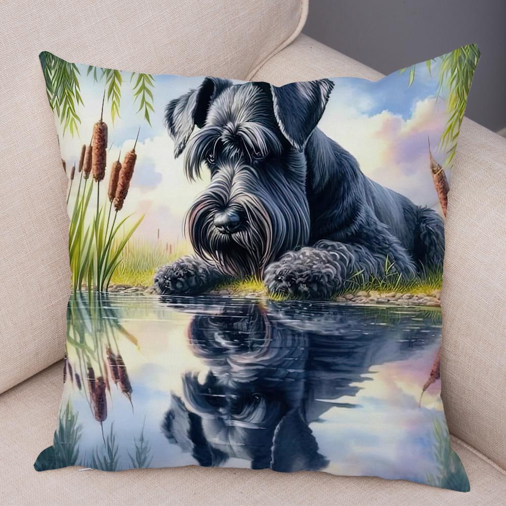 Roztomilý povlak na polštář s mini kníračem pro domácnost, oboustranný potisk, dekorace, kreslený mazlíček, zvíře, na pohovku, do auta, povlak na polštář, měkký plyšový povlak na polštář