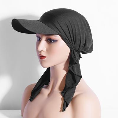 Women Large Brim Cap Sun Visor with Pre-Tied Turban Caps Head Solid Color Muslim Beach Female Fashion Outdoor Hat