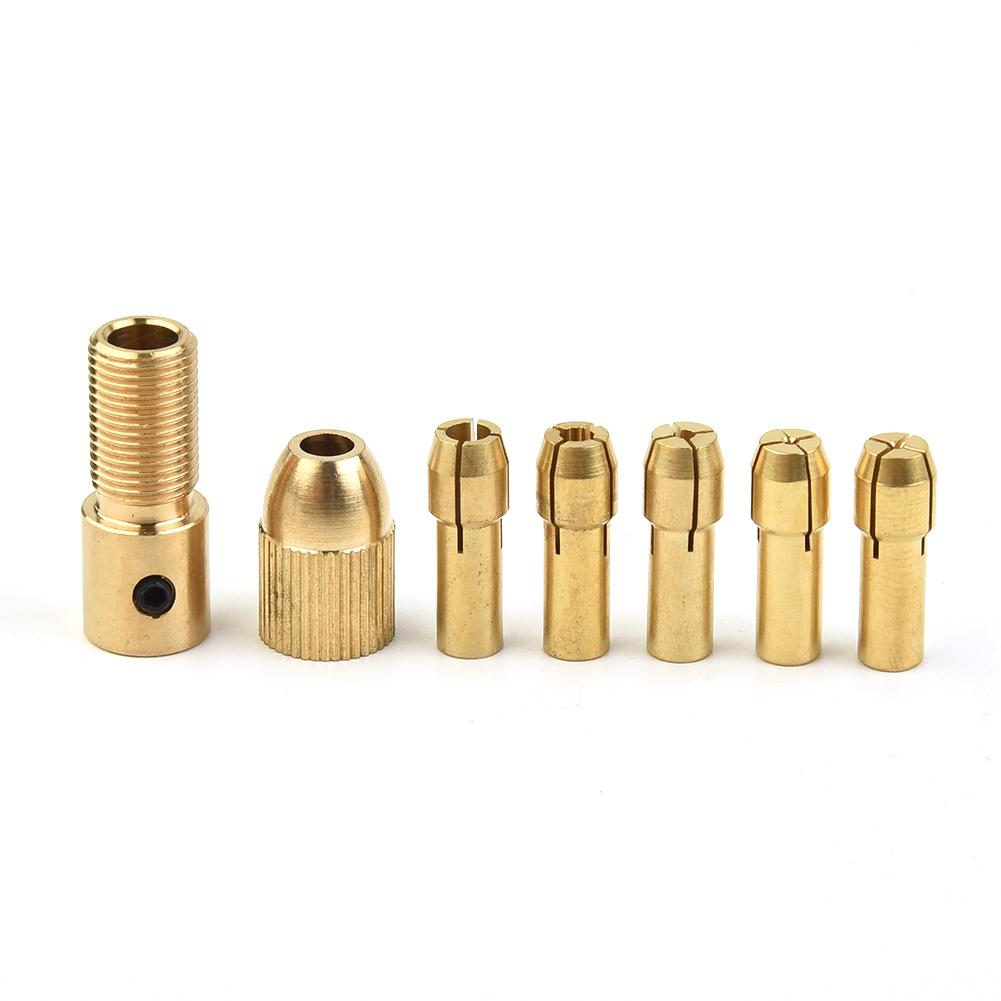 Handle Drill Chuck 7pcs Brass Gold Drilling Heads Connector Attachment