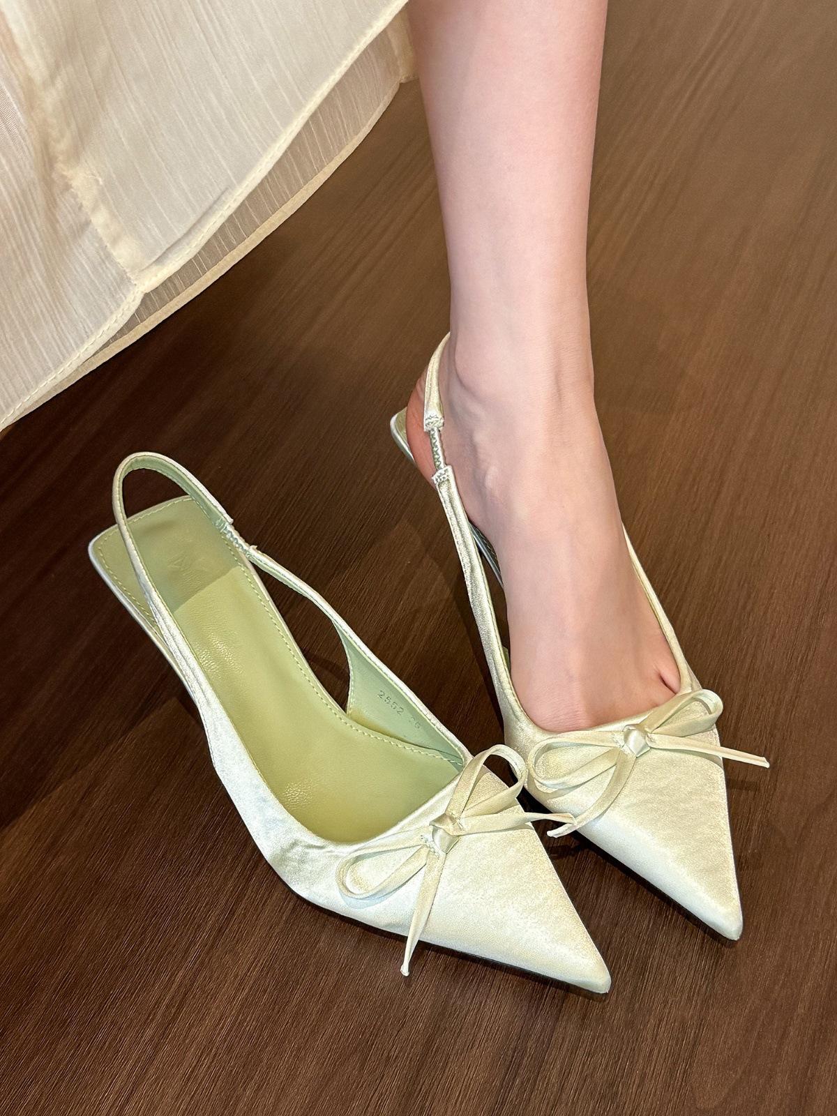 

Зелёная страна чудес! Атласные туфли на высоком каблуке с бантом на заостренной головке женские весенние легкие босоножки с пустым ртом 35