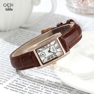 Gedi Dames Klein Vierkant Quartz Horloge in Retro Stijl met Band