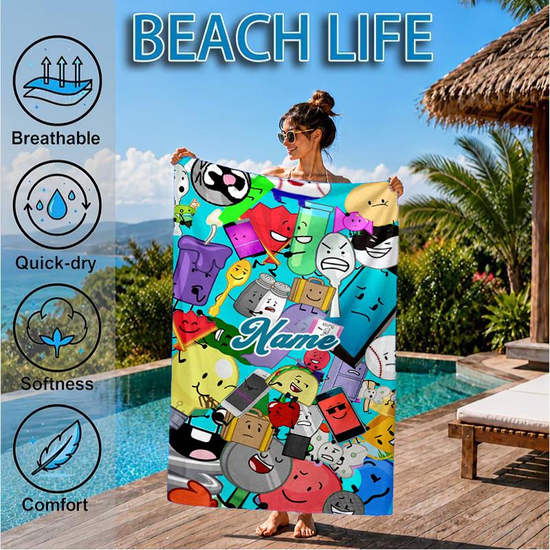 Custom Name Cartoon Dream Island Beach Towel Microfiber Beach Towel, Lightweight and Quick-Dry, for Summer Travel, Swimming Pool Gift