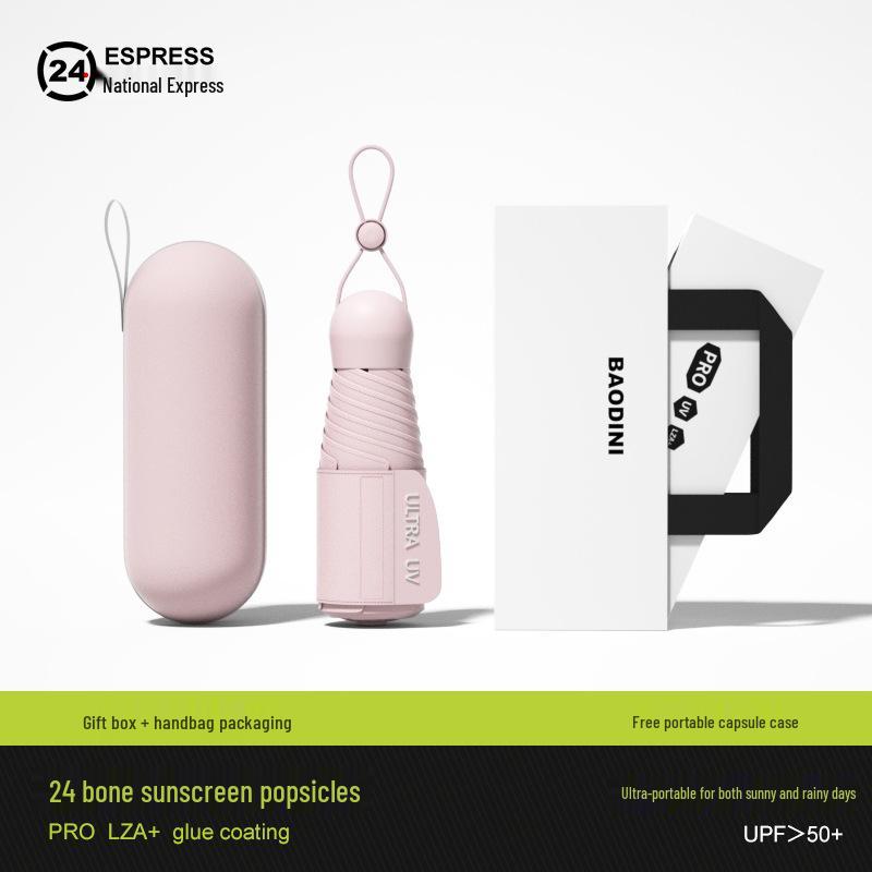 Compact Dual-Use Sun and Rain Umbrella with Black Glue Sunshade - Stylish Ladies' 5-Fold Capsule Design