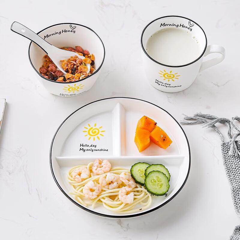 Huihuang Ceramic 3-Compartment Portion Control Plate Set