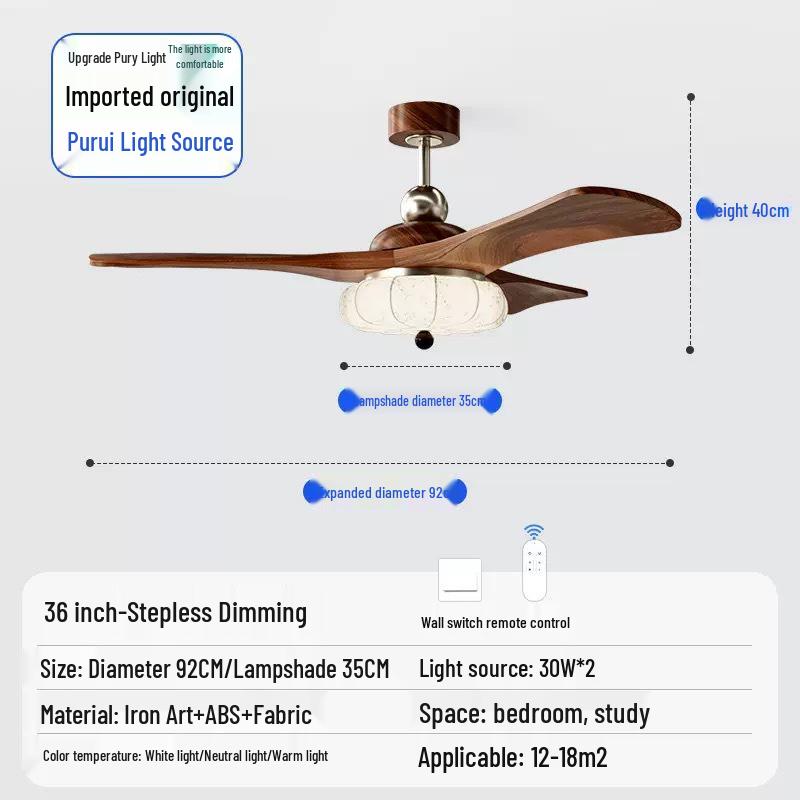 

Стельовий вентилятор зі світлом в античному стилі, модель 2025 року - Захист очей, Висока повітропроникність для віталень, спалень та ресторанів 36-inch, 3-blade