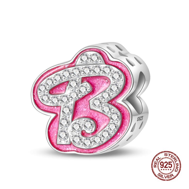 New In 26 Pink Pave A- Z Alphabet Beads Copper Love Letter Charm Fit Original 3Mm Charms Bracelet Bangle Fine Jewelry Gifts