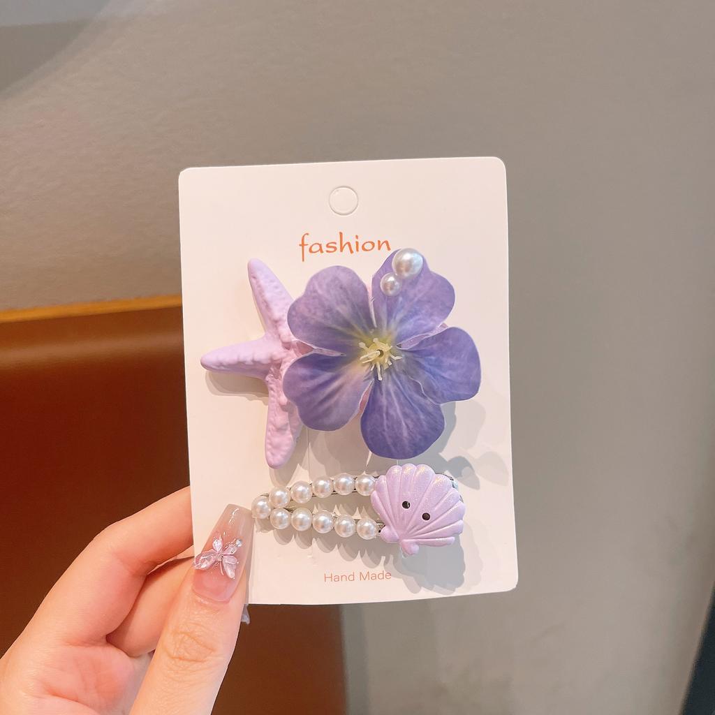 Summer Ocean Starfish Shell Hairpin Cute Children'S Hairpin Duck Beak Clip Pearl Hair Accessories Headgear Clip Girl