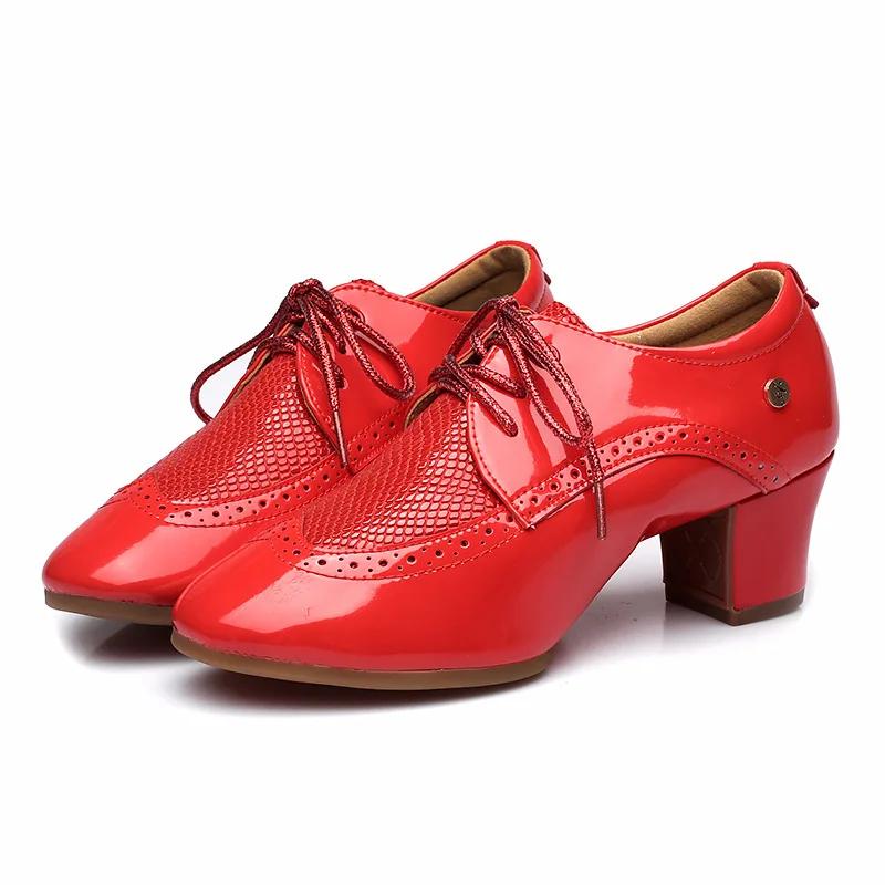 Women Latin Dance Shoes Leather Lace-up Ballroom Shoes Tango Salsa Performence Practice Dance Shoes